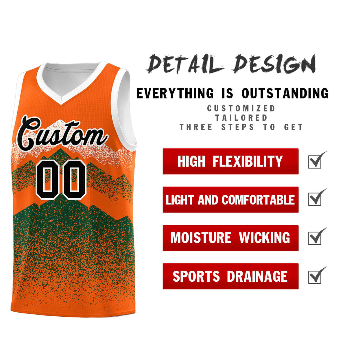 Personalized Youth Basketball Jerseys   Orange Green Gradient Mountain Design Uniforms