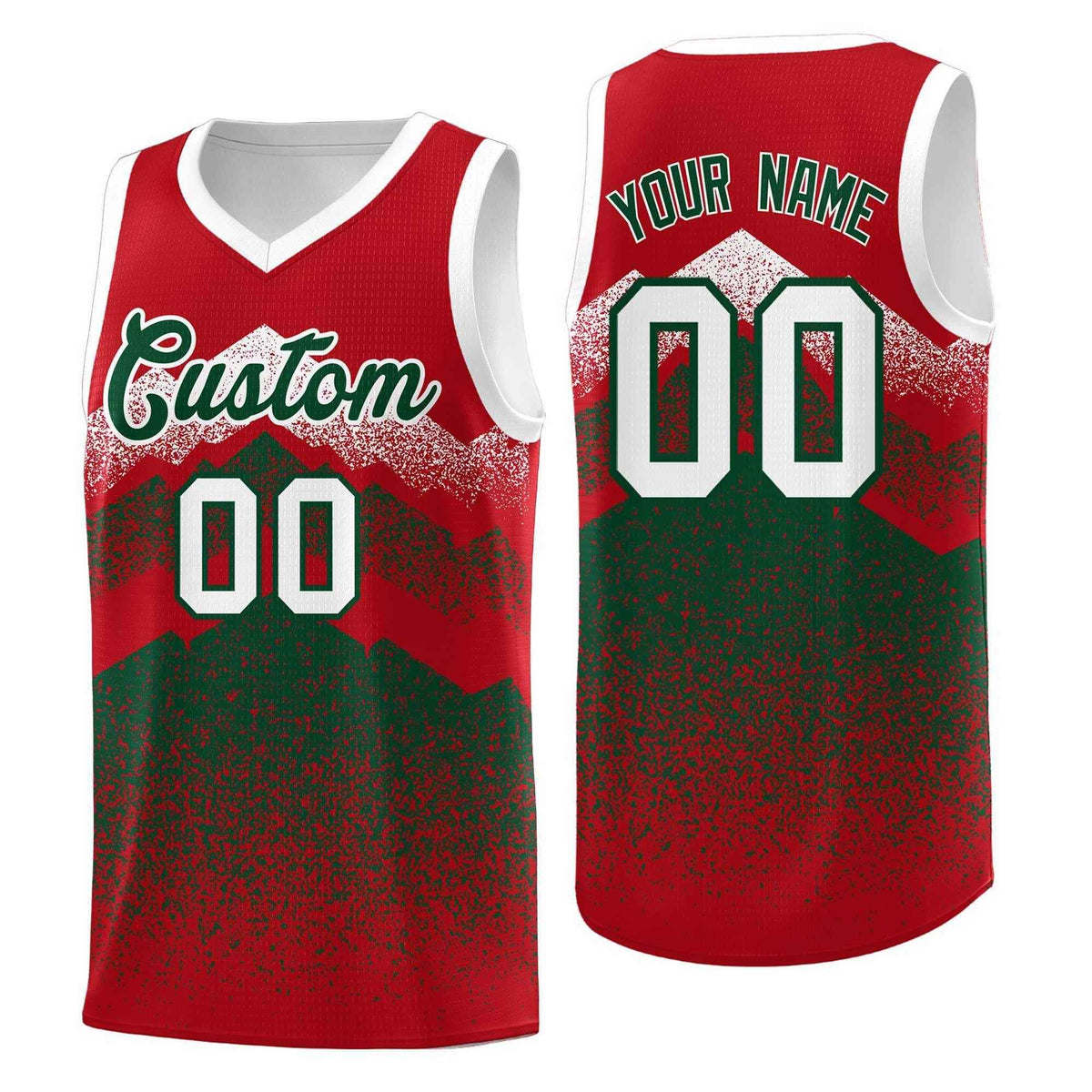 Custom Youth Basketball Jerseys Red Green Gradient Mountain Design Uniforms