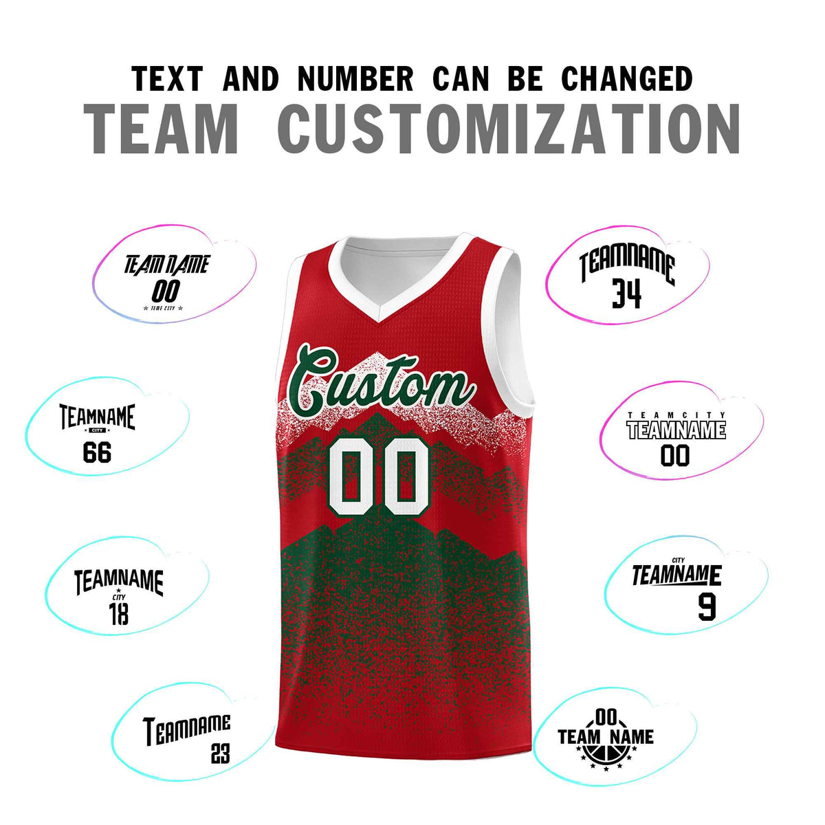 Custom Youth Basketball Jerseys Red Green Gradient Mountain Design Uniforms