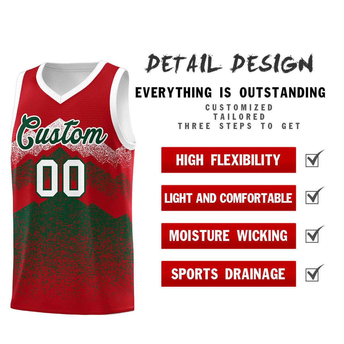 Custom Youth Basketball Jerseys Red Green Gradient Mountain Design Uniforms