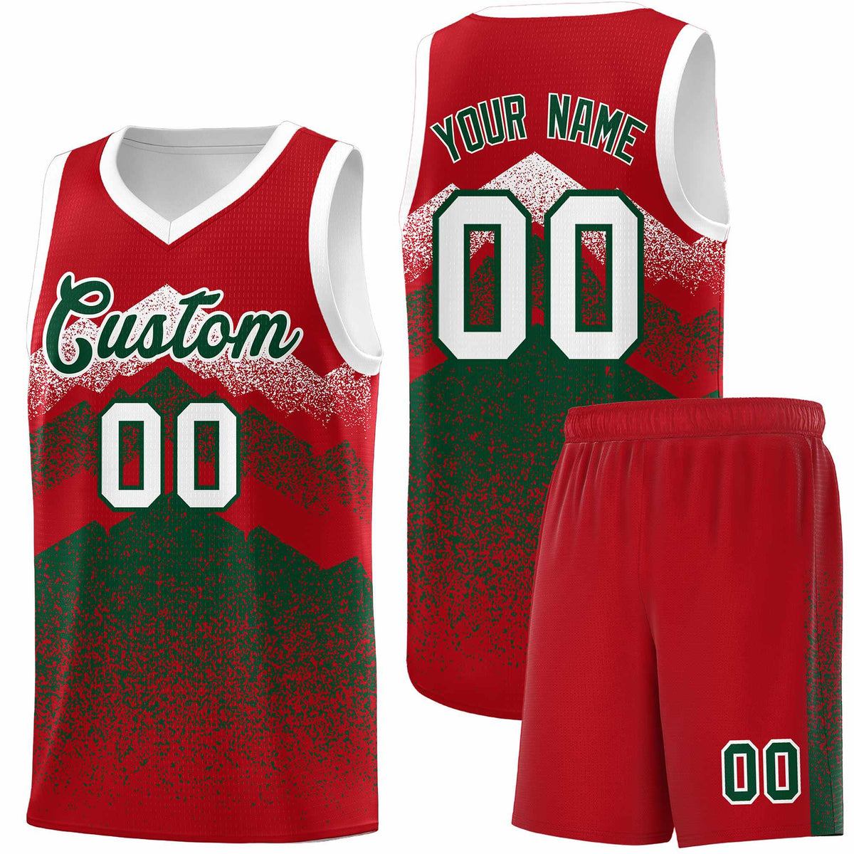 Custom Youth Basketball Jerseys Red Green Gradient Mountain Design Uniforms