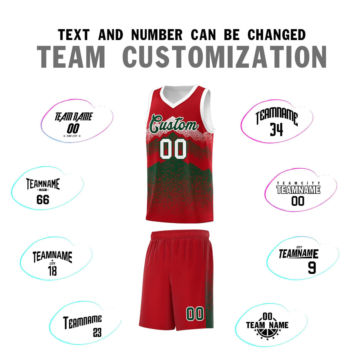 Custom Youth Basketball Jerseys Red Green Gradient Mountain Design Uniforms