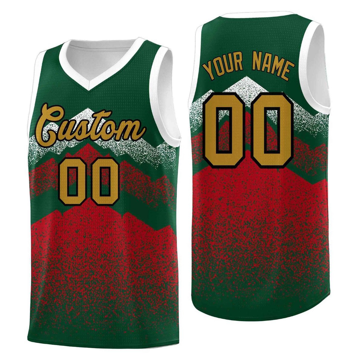 Personalized Youth Basketball Jerseys   Green Red Gradient Mountain Design Uniforms