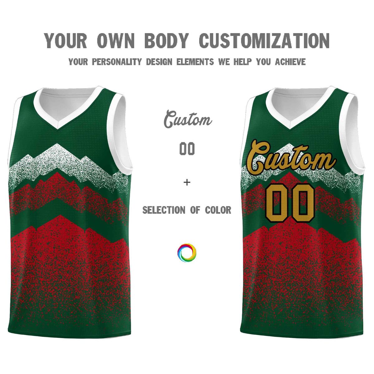 Personalized Youth Basketball Jerseys   Green Red Gradient Mountain Design Uniforms