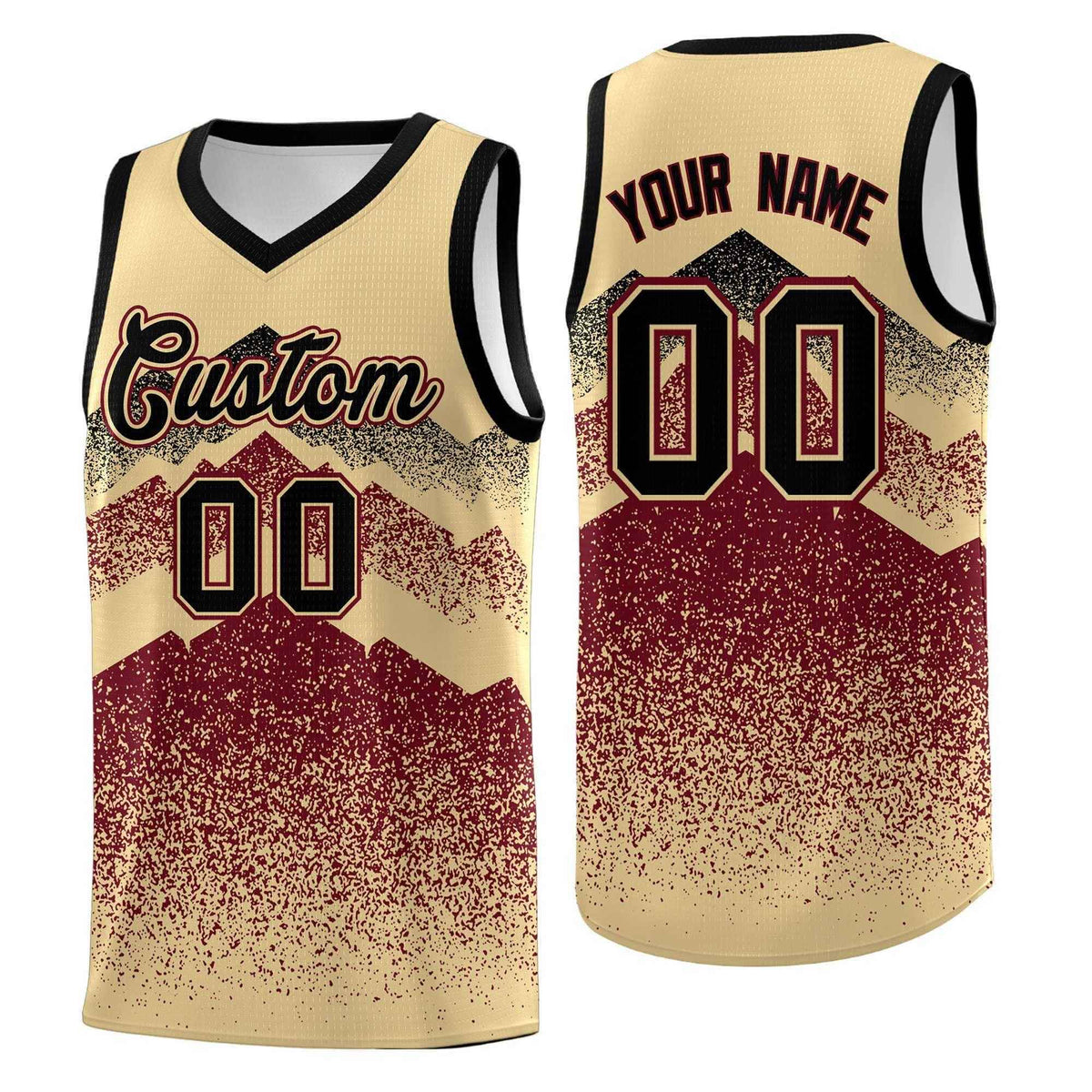 Personalized Youth Basketball Jerseys   Khaki Crimson Gradient Mountain Design Uniforms