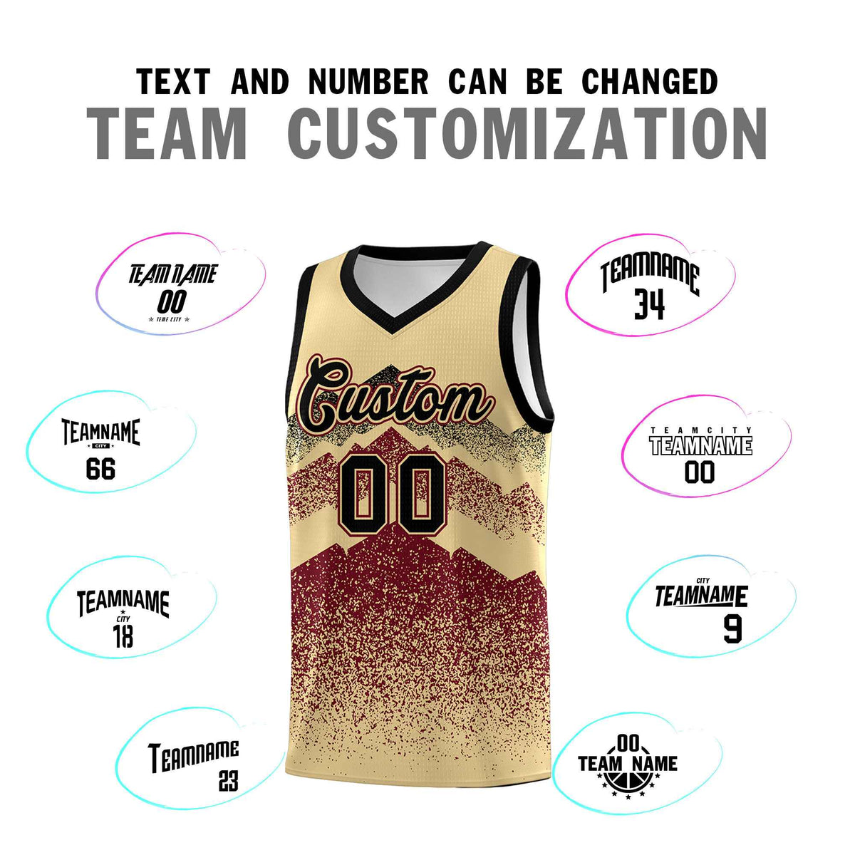 Personalized Youth Basketball Jerseys   Khaki Crimson Gradient Mountain Design Uniforms