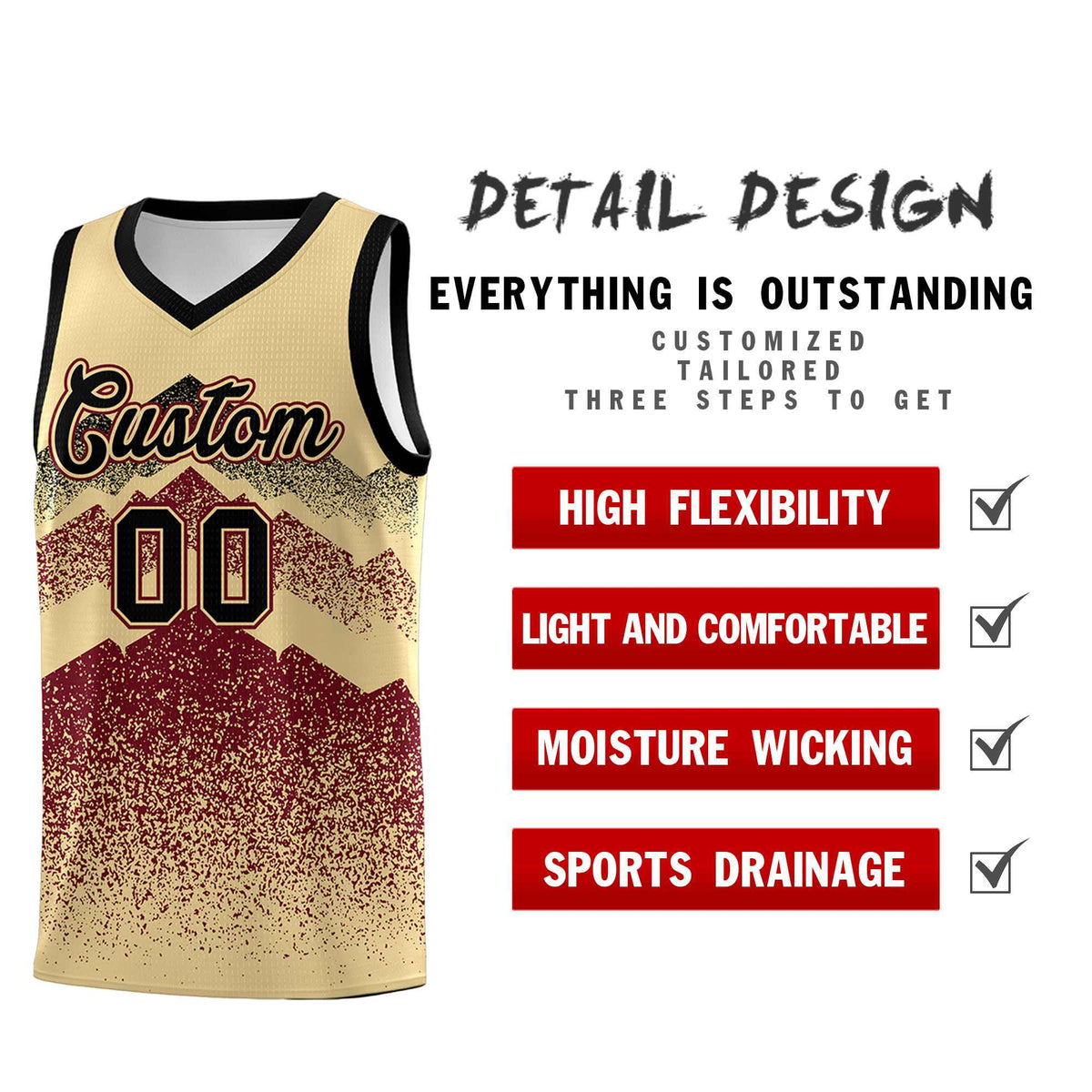 Personalized Youth Basketball Jerseys   Khaki Crimson Gradient Mountain Design Uniforms