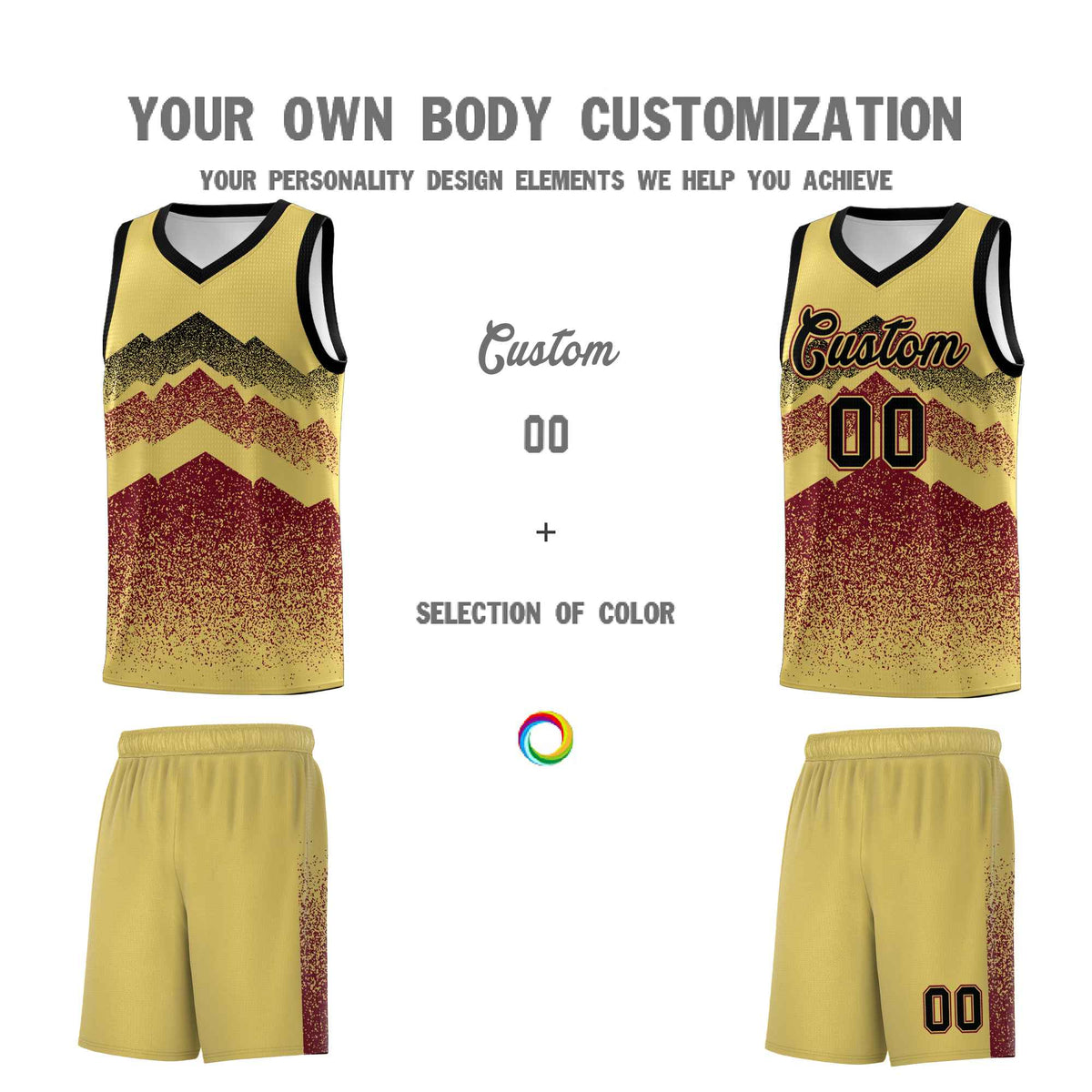 Personalized Youth Basketball Jerseys   Khaki Crimson Gradient Mountain Design Uniforms
