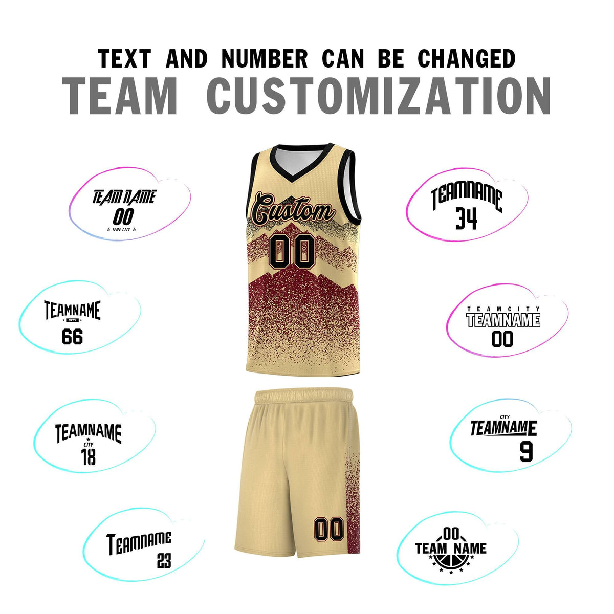Personalized Youth Basketball Jerseys   Khaki Crimson Gradient Mountain Design Uniforms