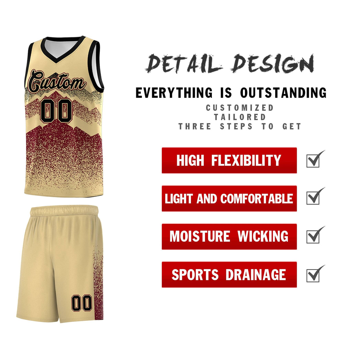 Personalized Youth Basketball Jerseys   Khaki Crimson Gradient Mountain Design Uniforms