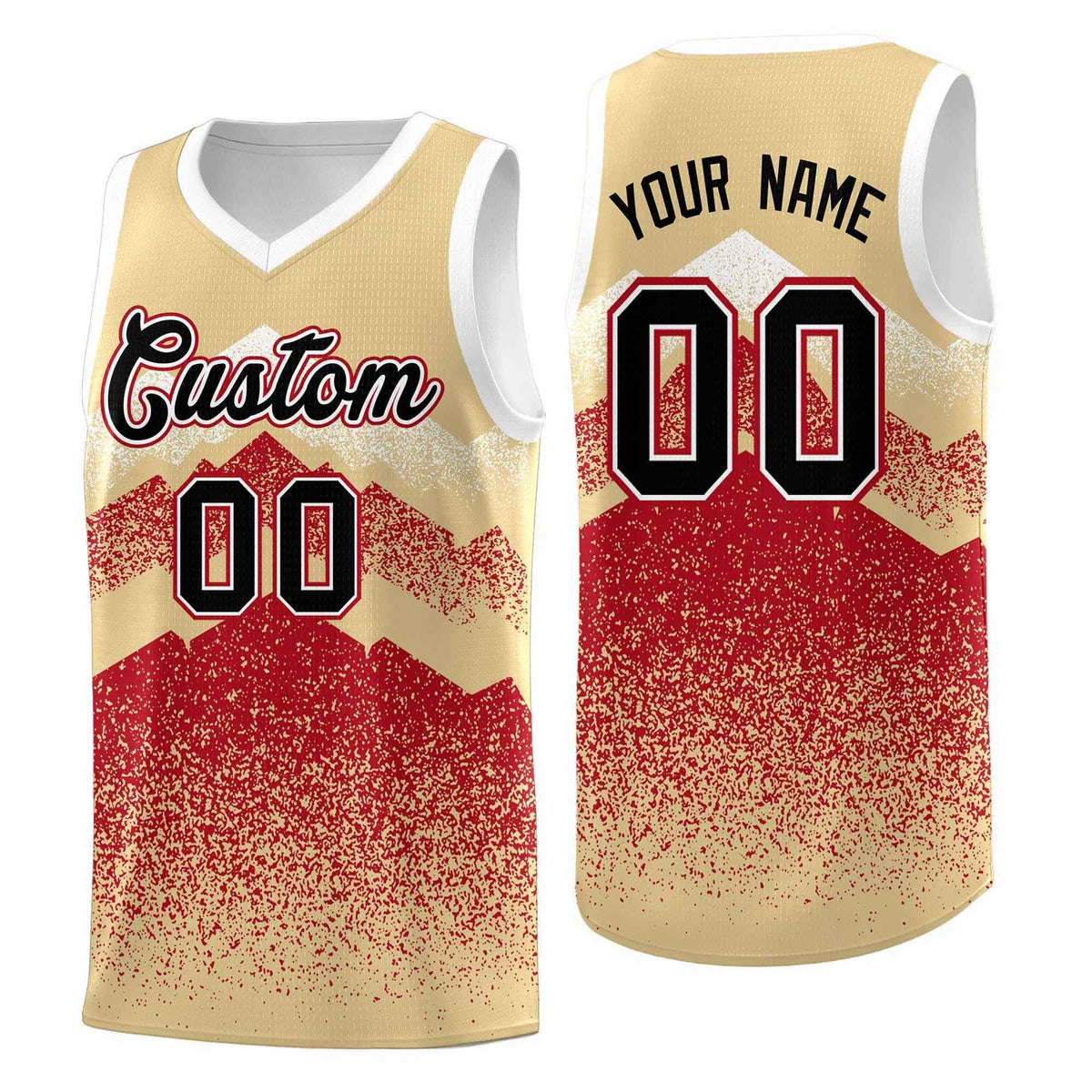 Custom Youth Basketball Jerseys Khaki Red Gradient Mountain Design Uniforms