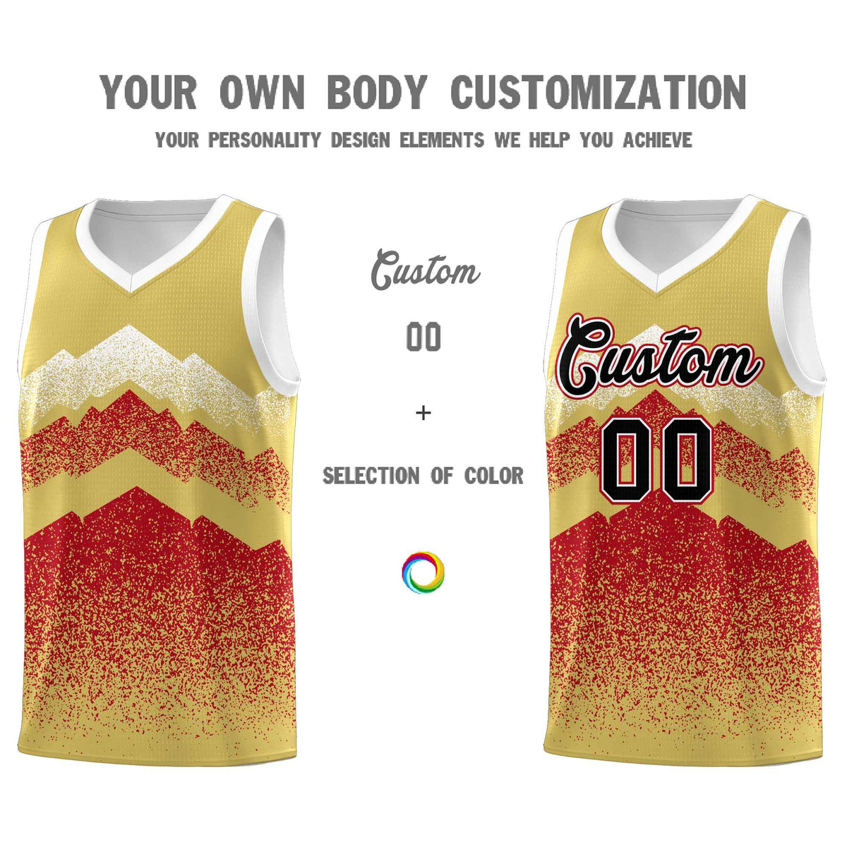Custom Youth Basketball Jerseys Khaki Red Gradient Mountain Design Uniforms