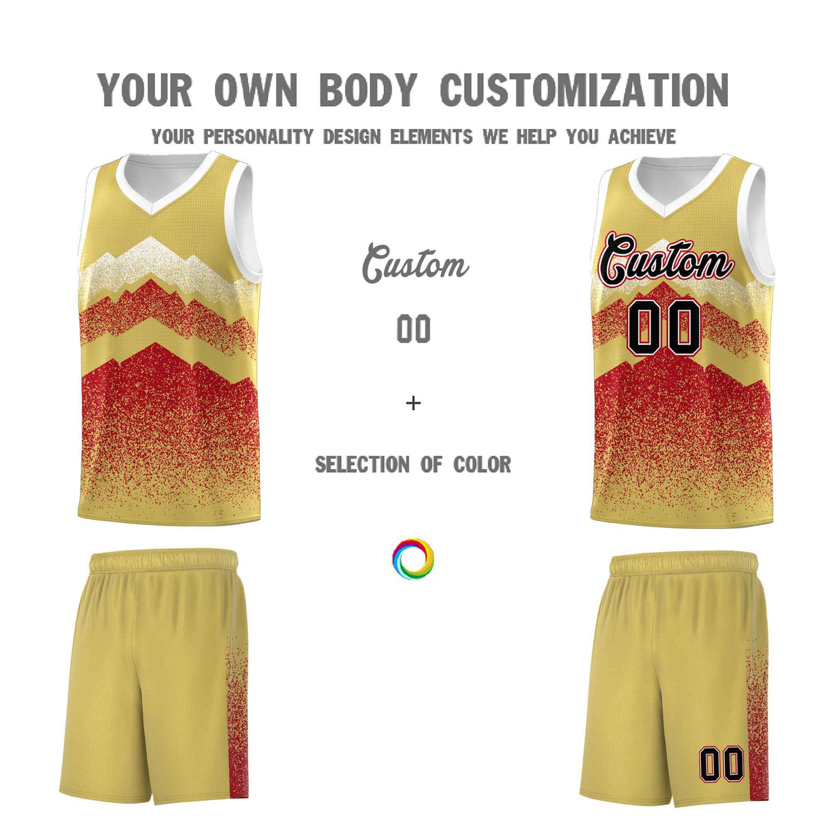 Custom Youth Basketball Jerseys Khaki Red Gradient Mountain Design Uniforms