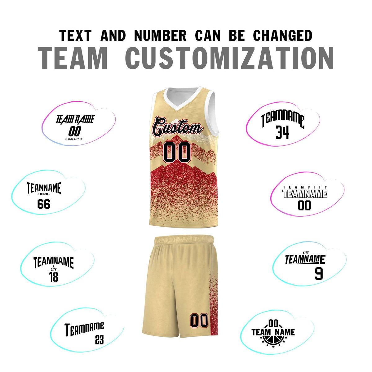 Custom Youth Basketball Jerseys Khaki Red Gradient Mountain Design Uniforms