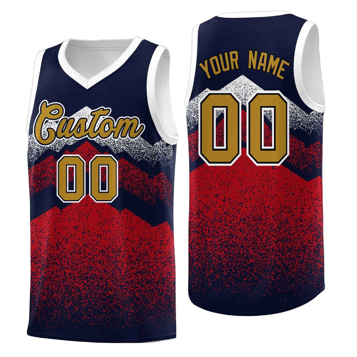 Personalized Youth Basketball Jerseys   Navy Red Gradient Mountain Design Uniforms
