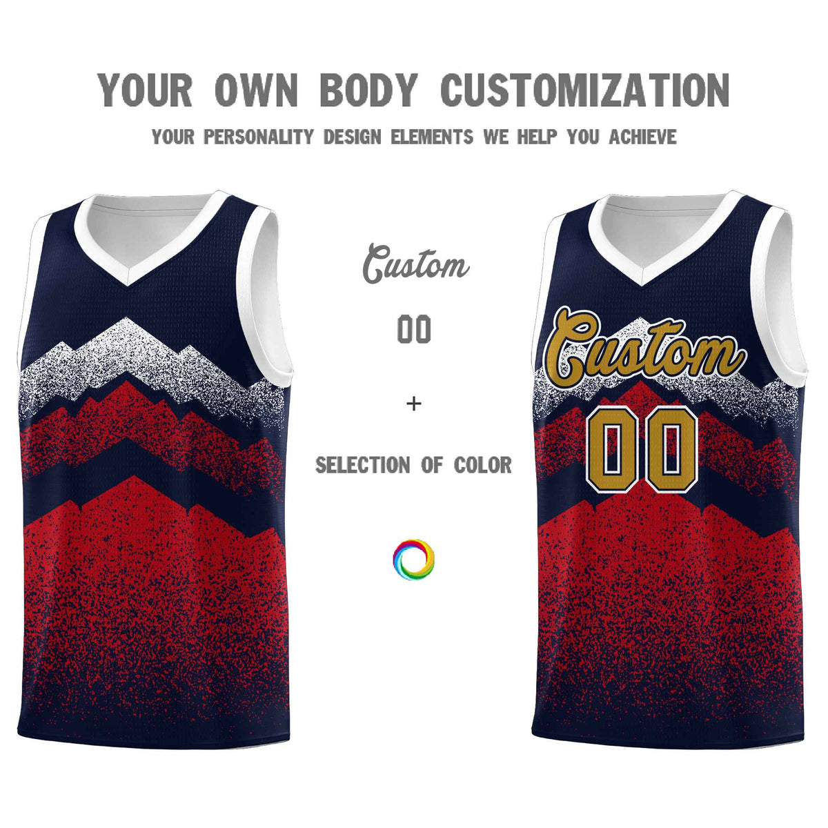 Personalized Youth Basketball Jerseys   Navy Red Gradient Mountain Design Uniforms