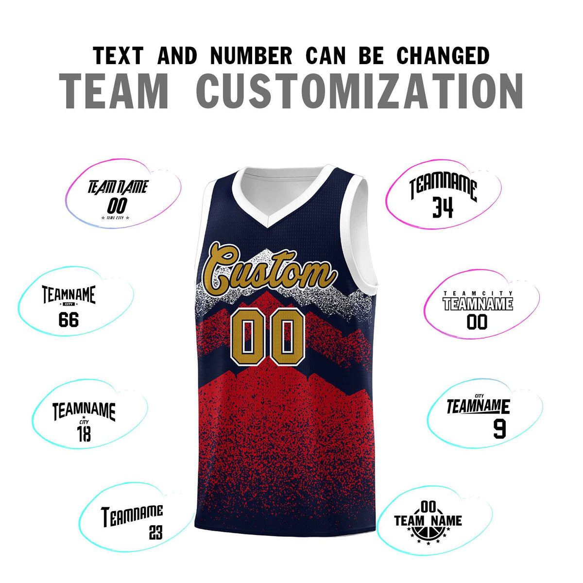 Personalized Youth Basketball Jerseys   Navy Red Gradient Mountain Design Uniforms