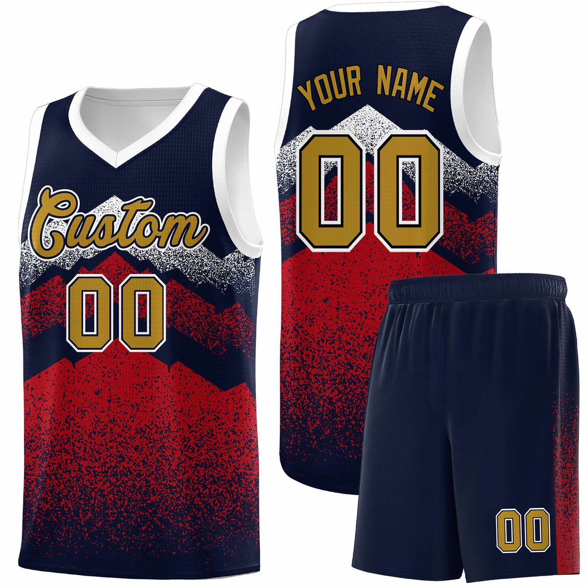 Personalized Youth Basketball Jerseys   Navy Red Gradient Mountain Design Uniforms