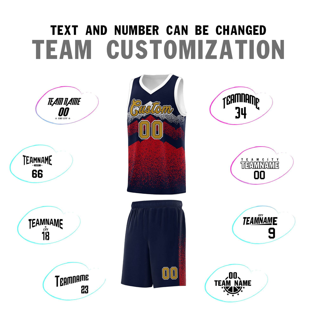 Personalized Youth Basketball Jerseys   Navy Red Gradient Mountain Design Uniforms
