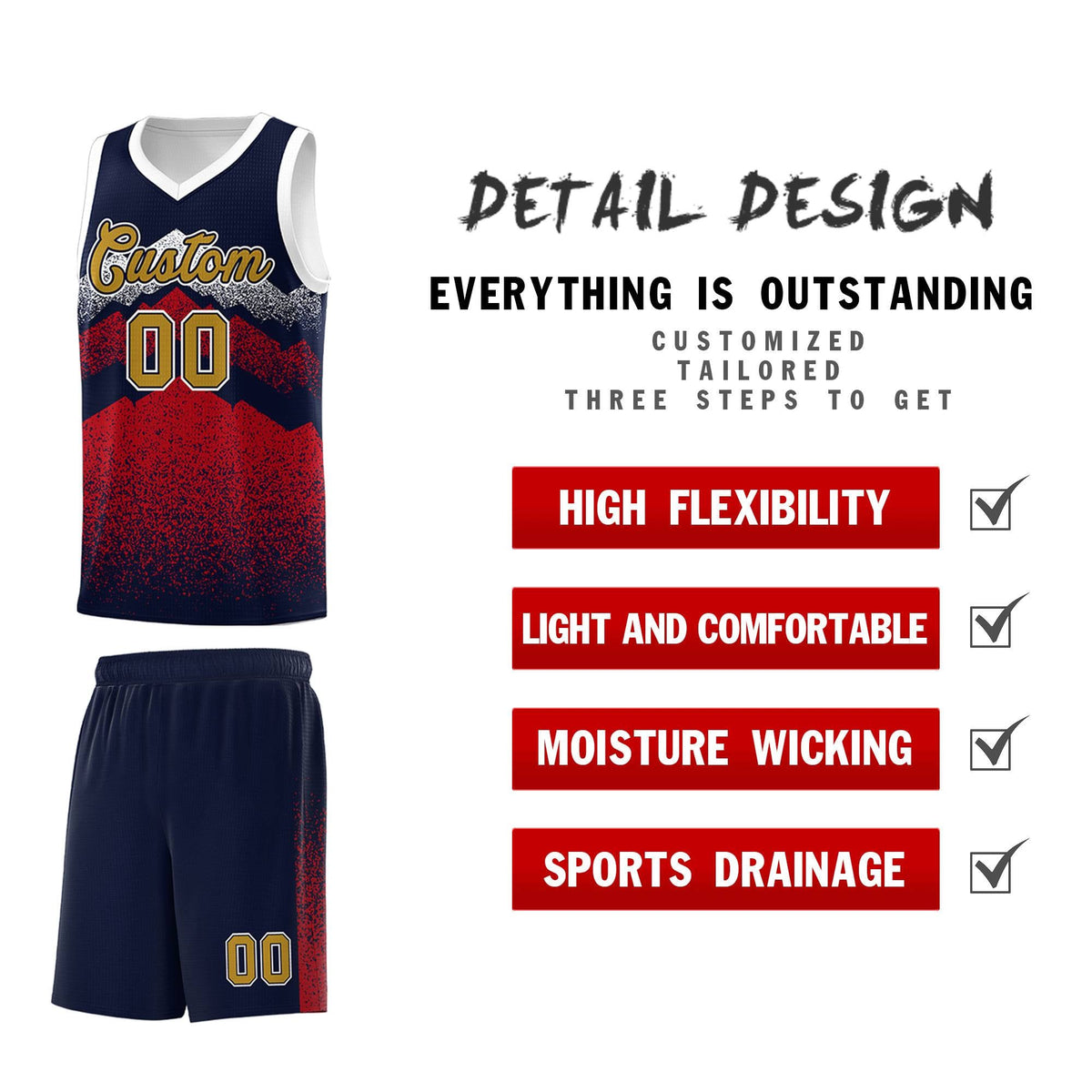 Personalized Youth Basketball Jerseys   Navy Red Gradient Mountain Design Uniforms
