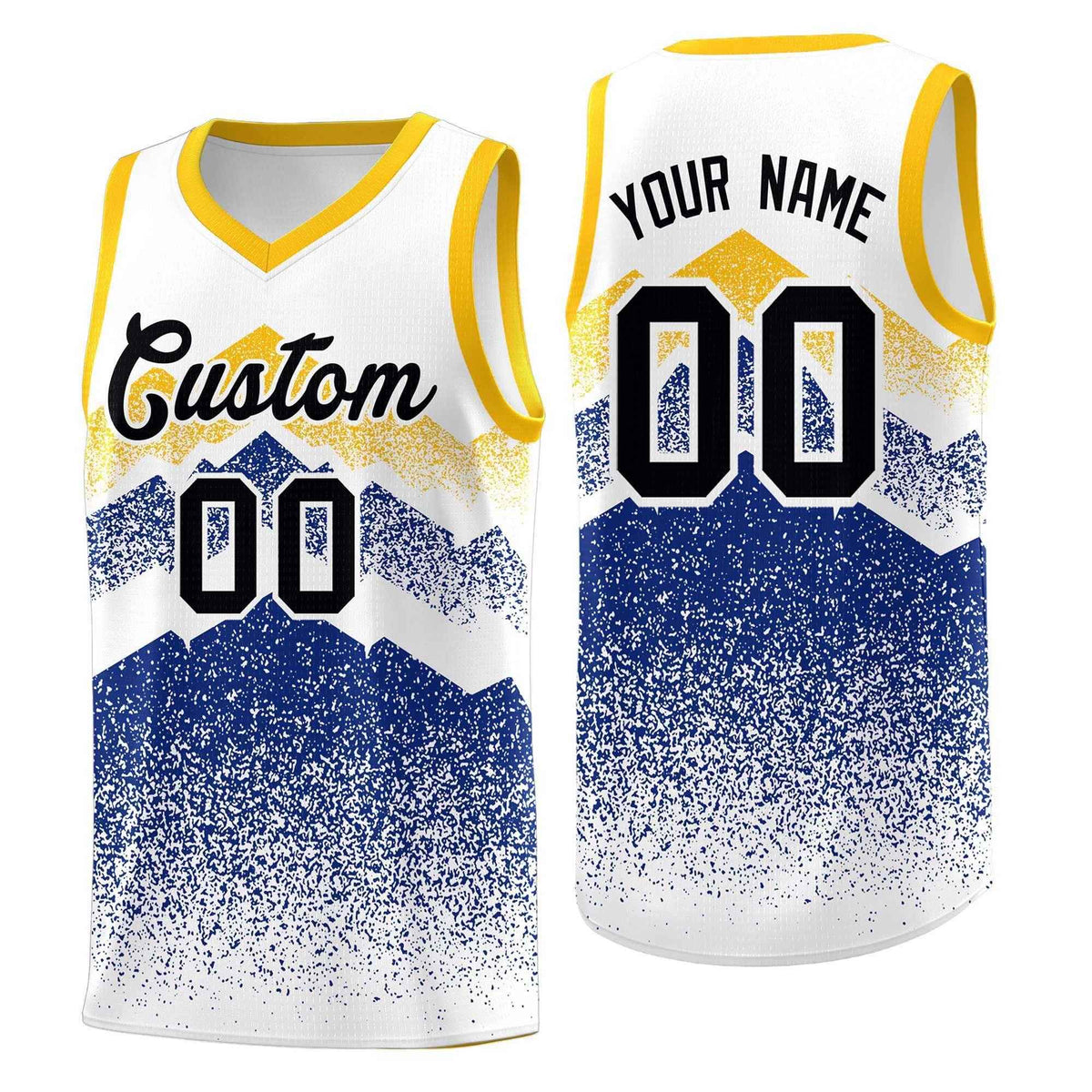Custom Youth Basketball Jerseys White Royal Gradient Mountain Design Uniforms