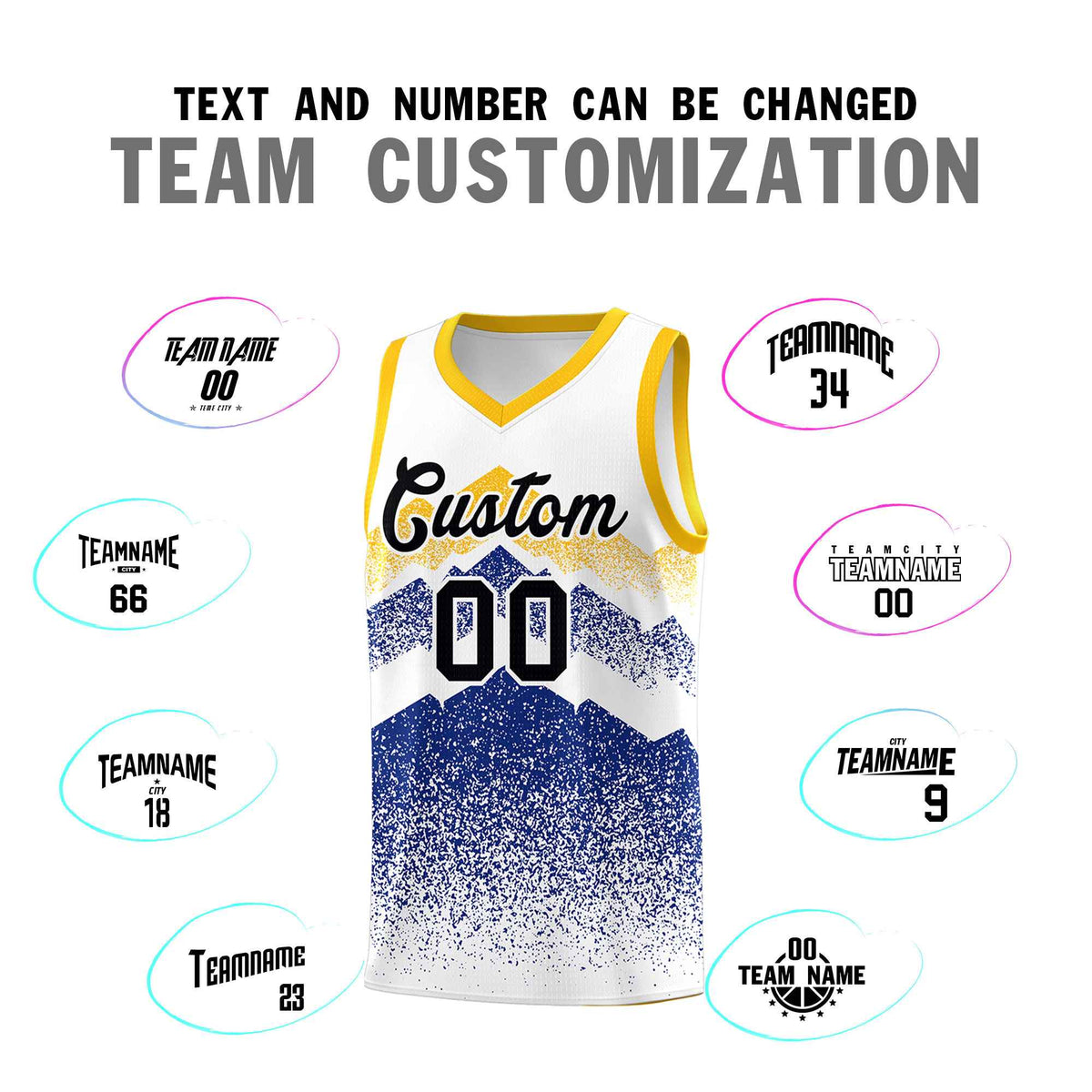 Custom Youth Basketball Jerseys White Royal Gradient Mountain Design Uniforms