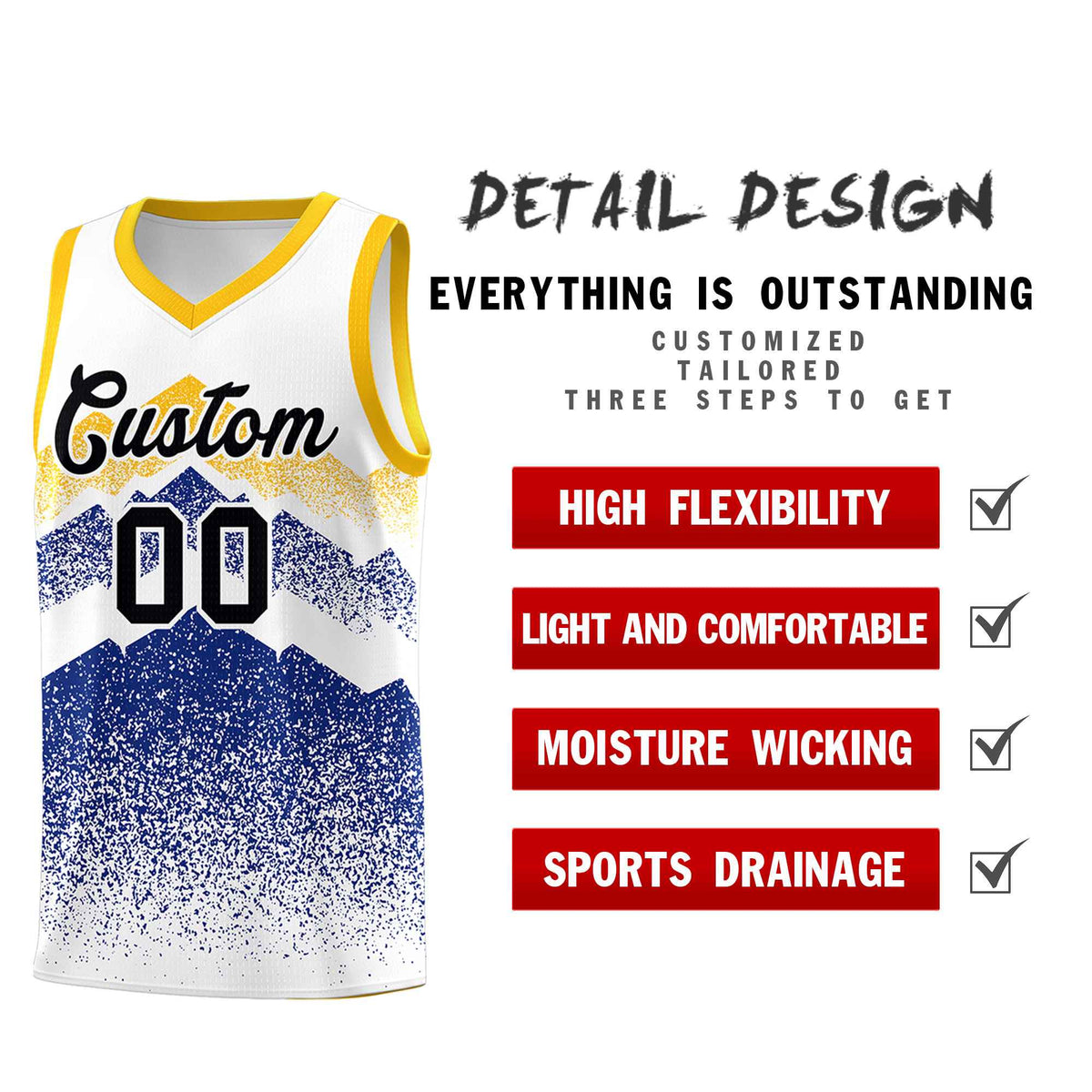 Custom Youth Basketball Jerseys White Royal Gradient Mountain Design Uniforms