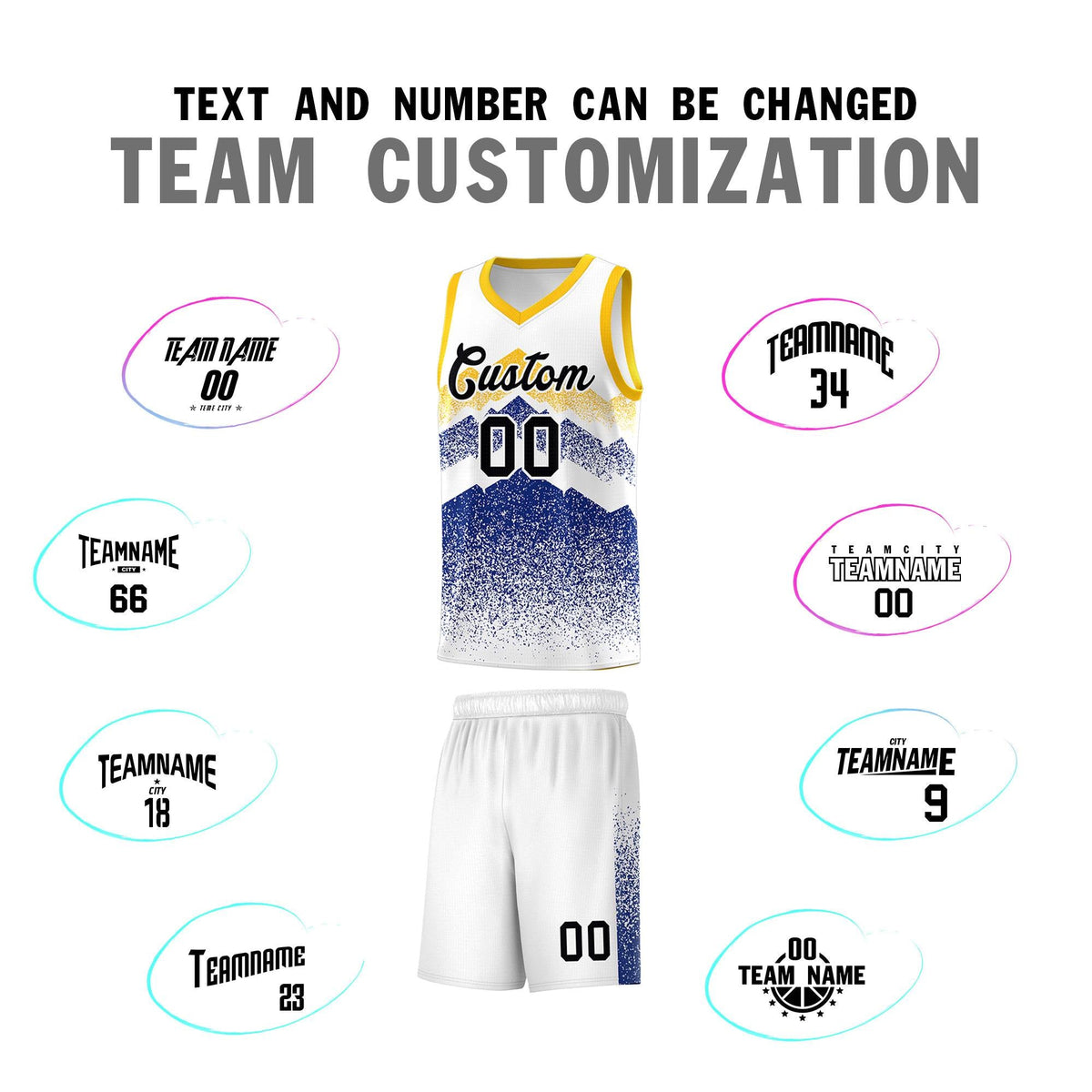 Custom Youth Basketball Jerseys White Royal Gradient Mountain Design Uniforms