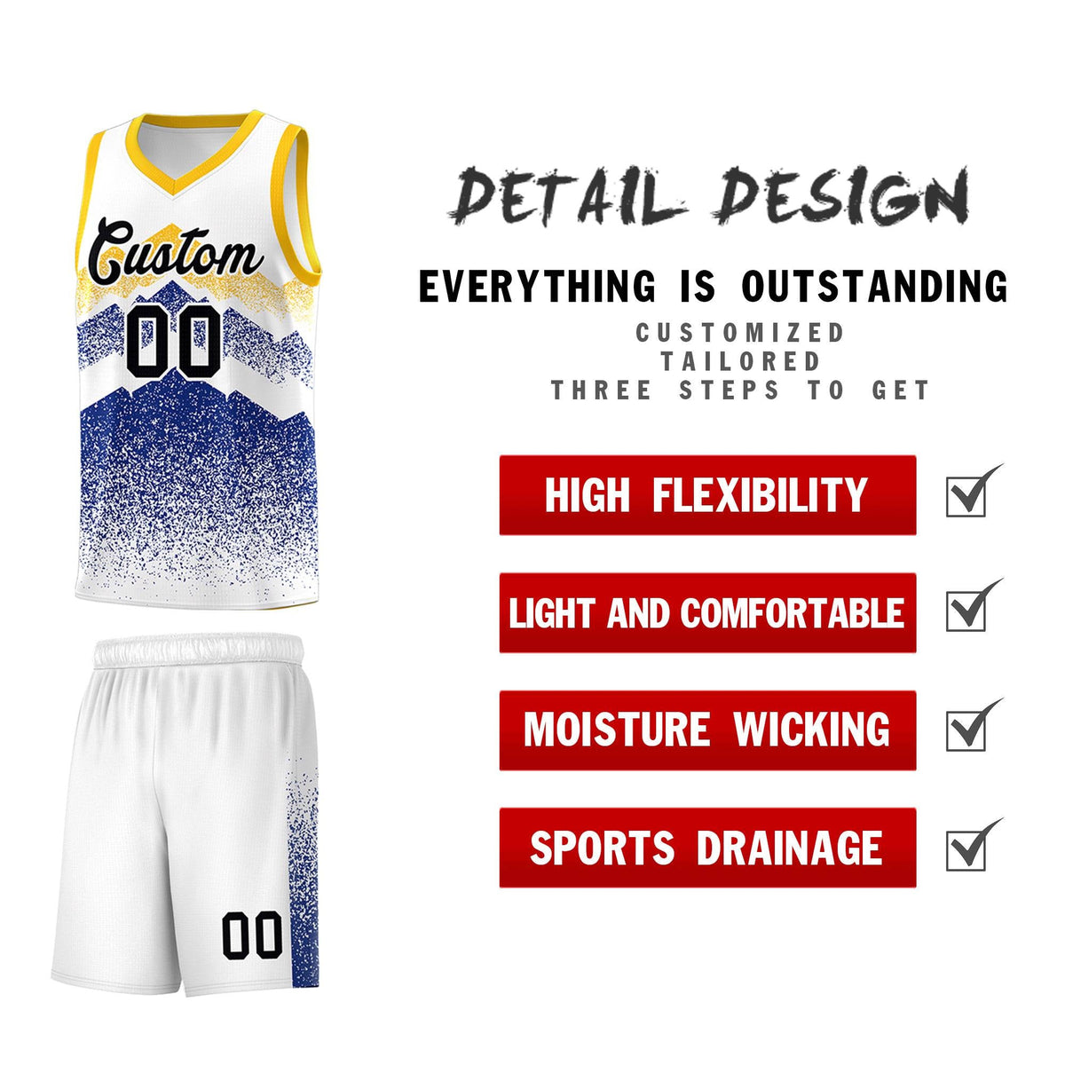 Custom Youth Basketball Jerseys White Royal Gradient Mountain Design Uniforms