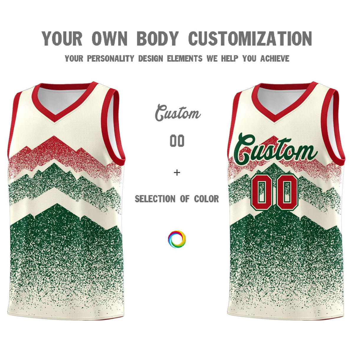 Personalized Youth Basketball Jerseys   Cream Green Gradient Mountain Design Uniforms