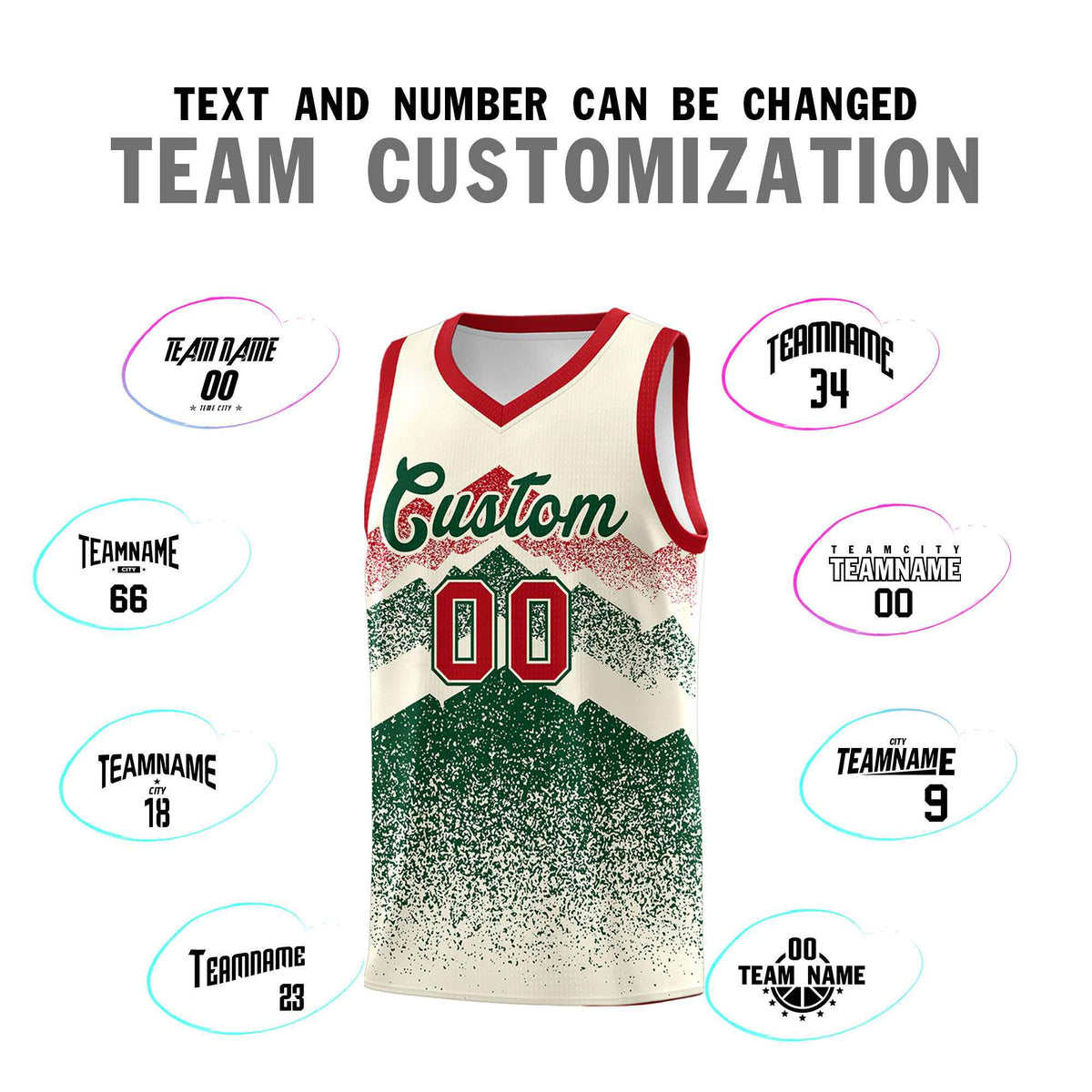 Personalized Youth Basketball Jerseys   Cream Green Gradient Mountain Design Uniforms