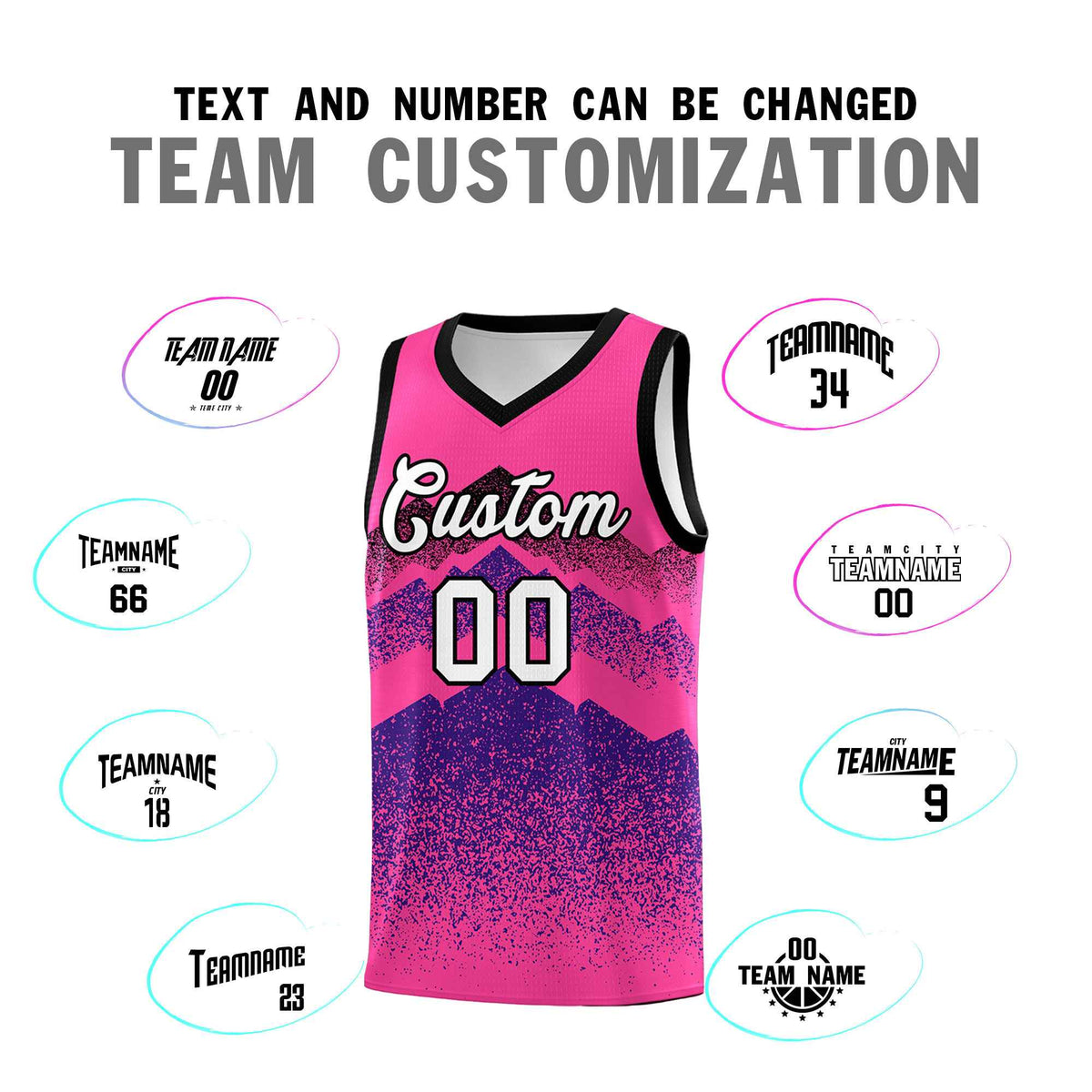 Personalized Youth Basketball Jerseys   Pink Purple Gradient Mountain Design Uniforms