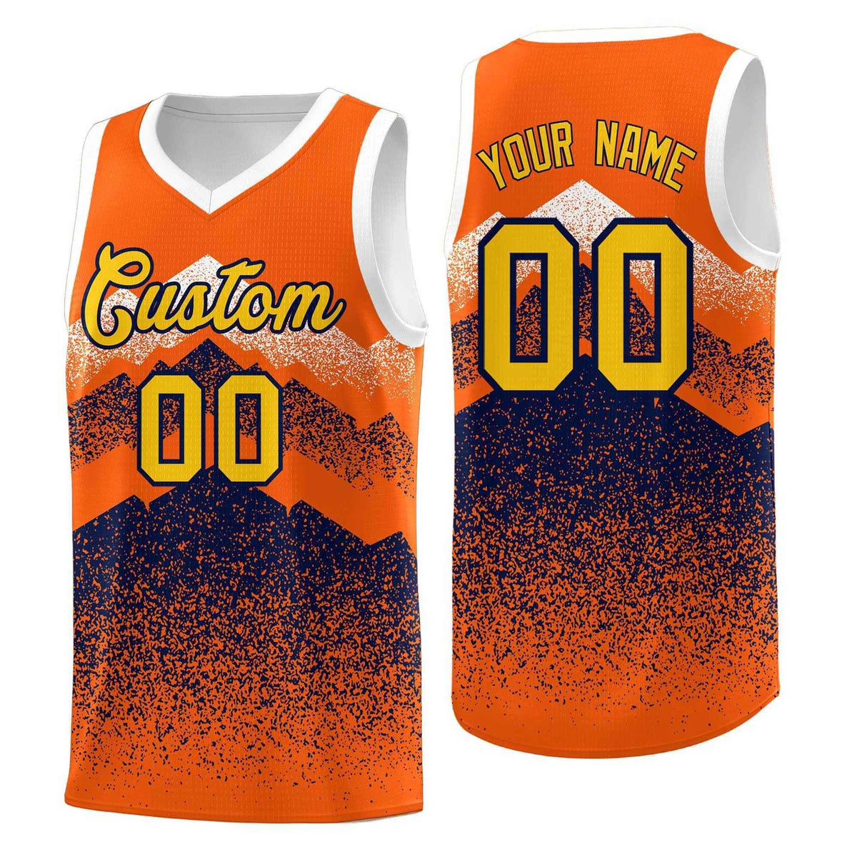 Custom Youth Basketball Jerseys Orange Navy Gradient Mountain Design Uniforms