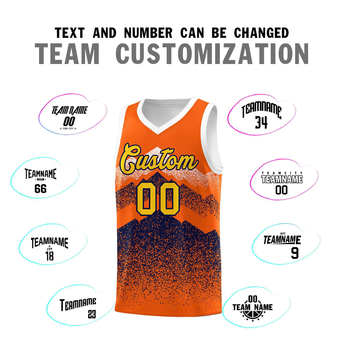 Custom Youth Basketball Jerseys Orange Navy Gradient Mountain Design Uniforms