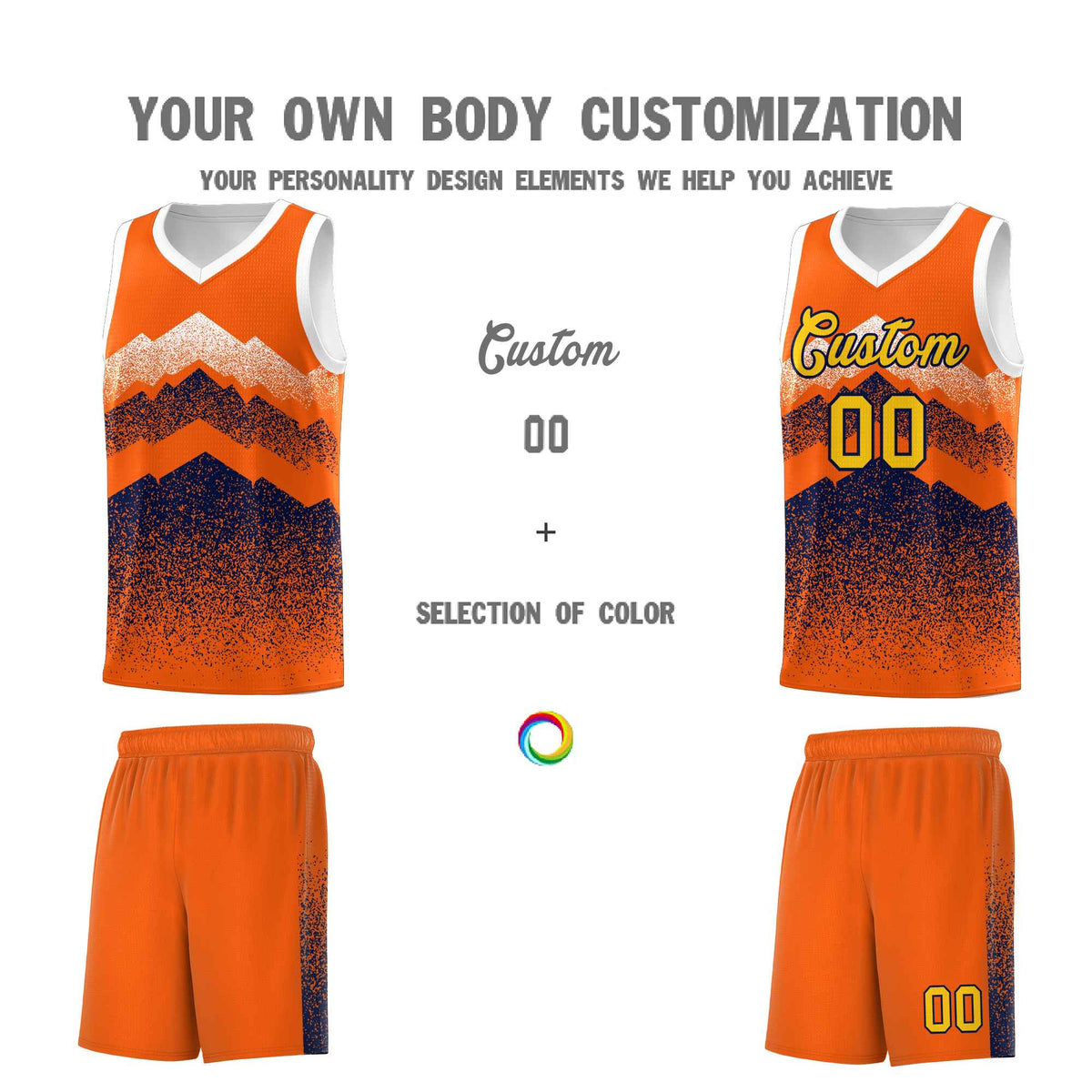 Custom Youth Basketball Jerseys Orange Navy Gradient Mountain Design Uniforms