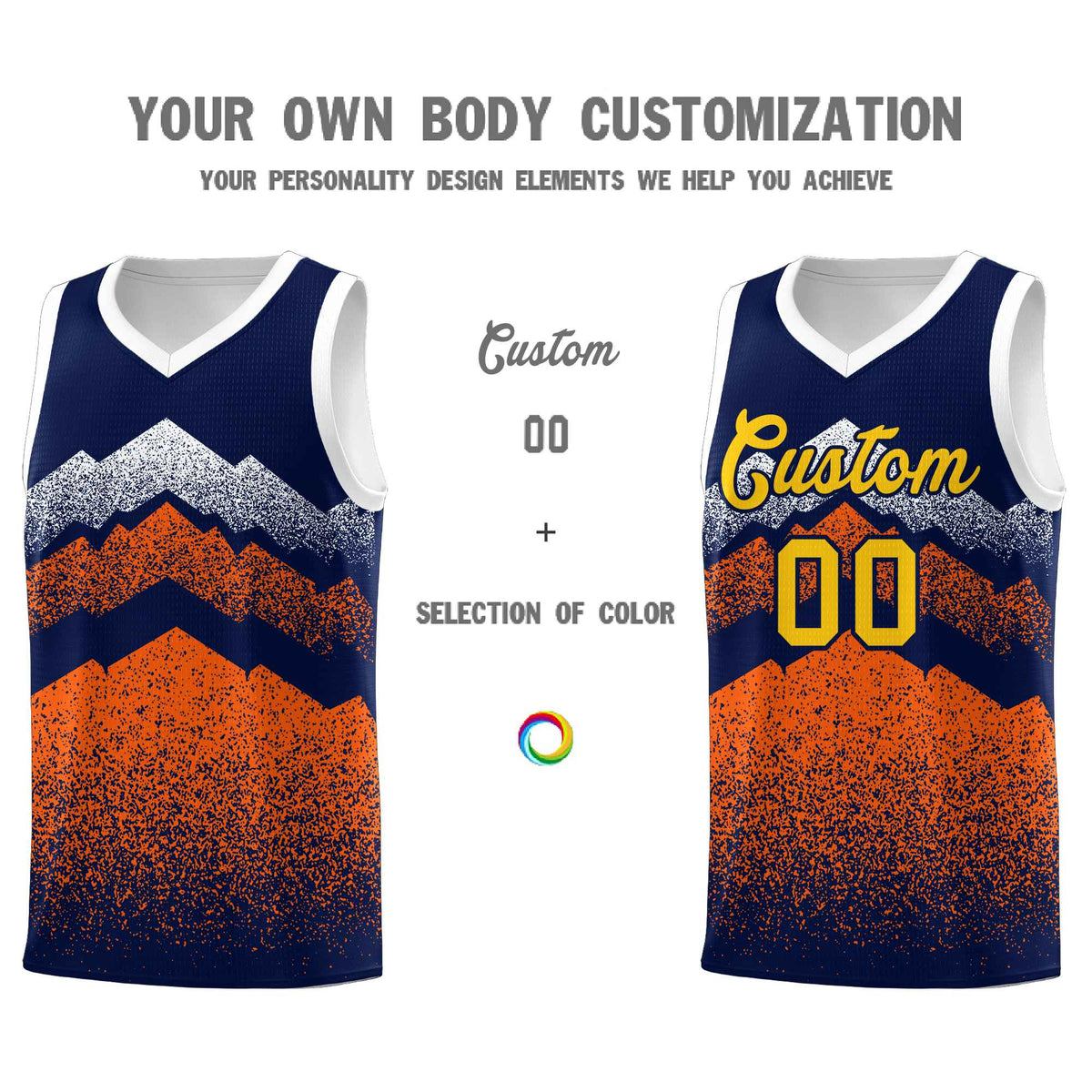 Personalized Youth Basketball Jerseys   Navy Orange Gradient Mountain Design Uniforms