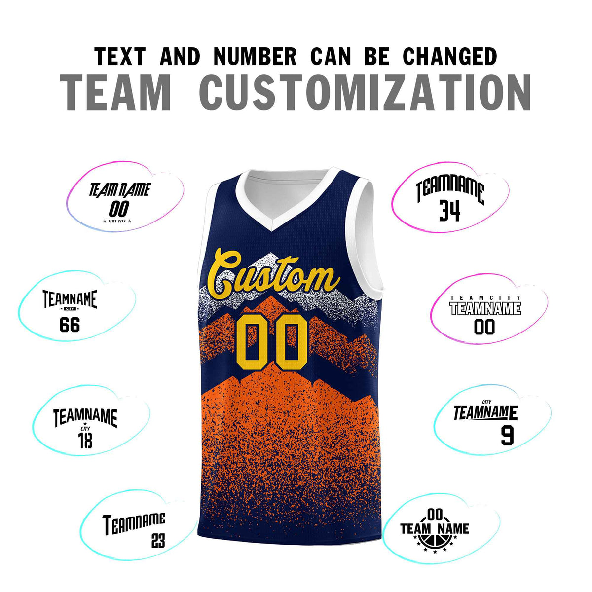 Personalized Youth Basketball Jerseys   Navy Orange Gradient Mountain Design Uniforms