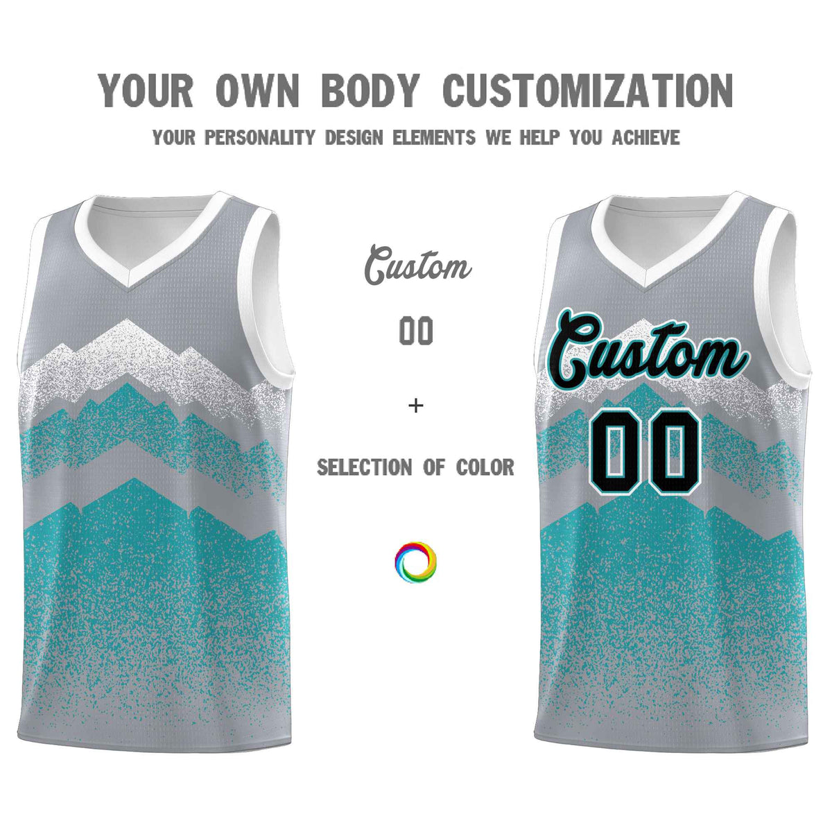 Personalized Youth Basketball Jerseys   Silver Teal Gradient Mountain Design Uniforms