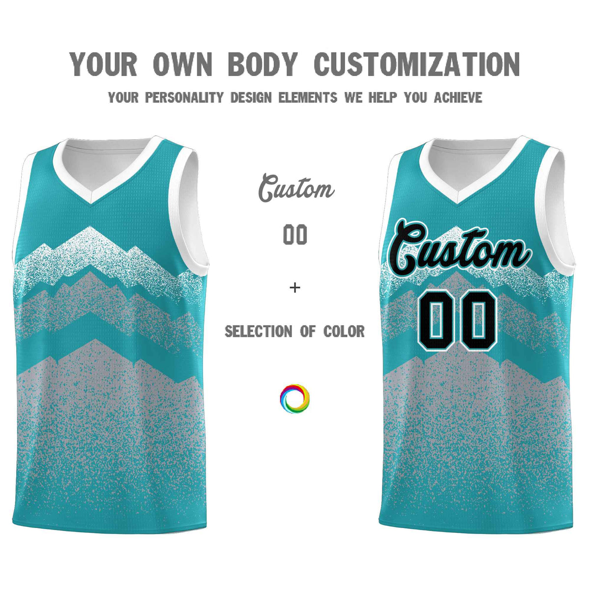 Custom Youth Basketball Jerseys Teal Silver Gradient Mountain Design Uniforms