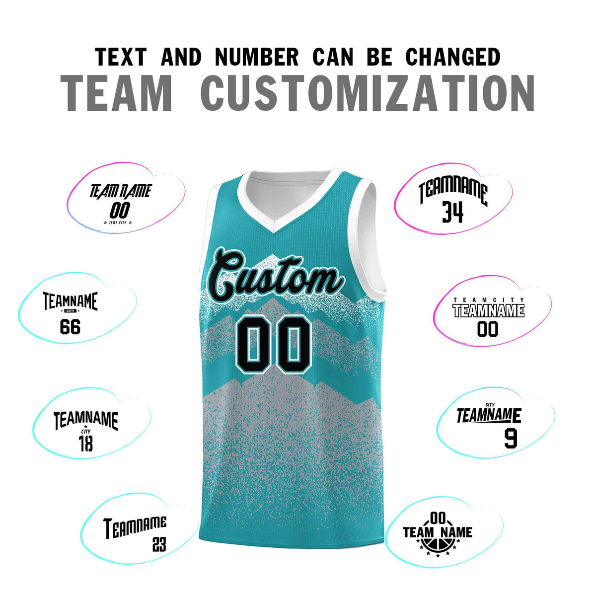 Custom Youth Basketball Jerseys Teal Silver Gradient Mountain Design Uniforms