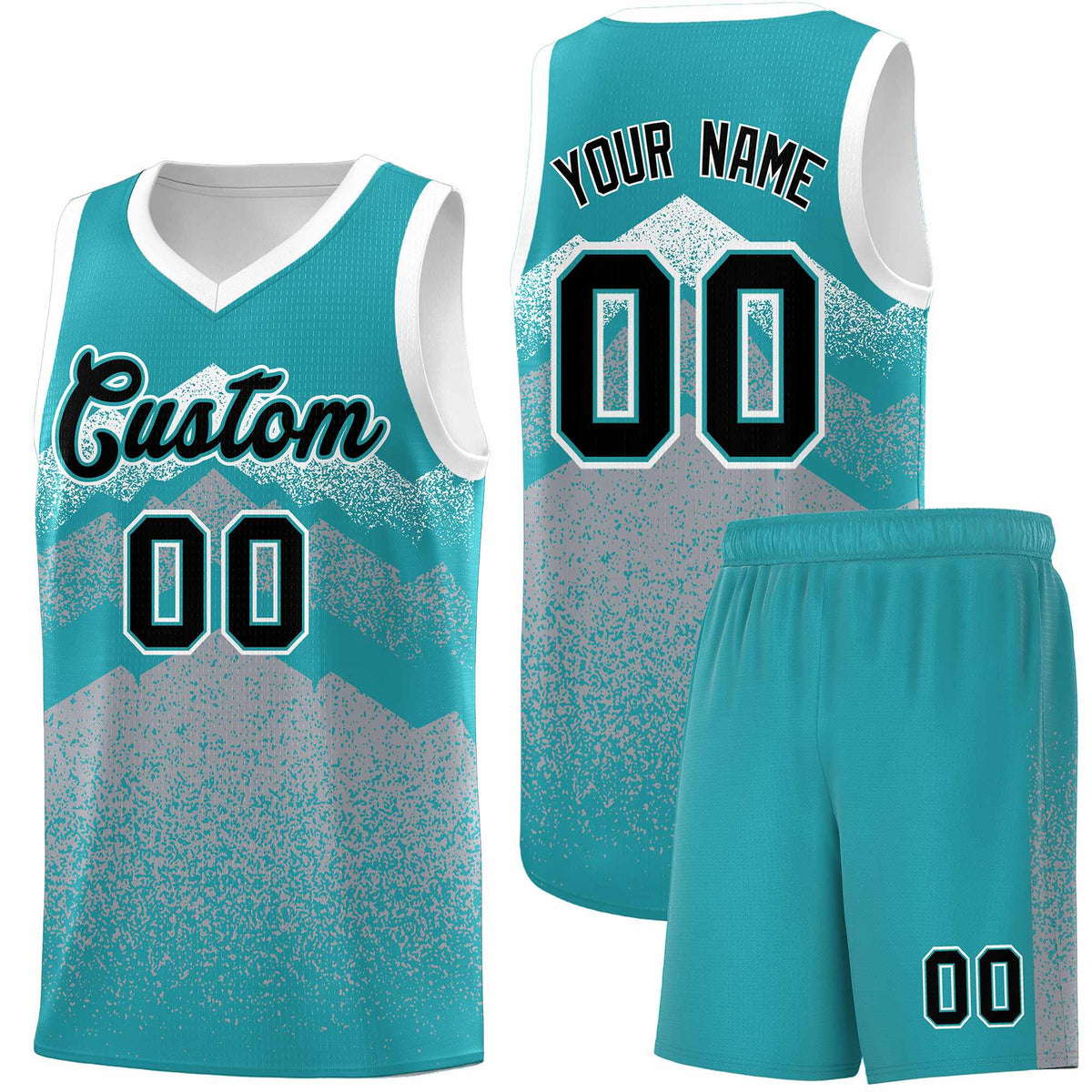Custom Youth Basketball Jerseys Teal Silver Gradient Mountain Design Uniforms