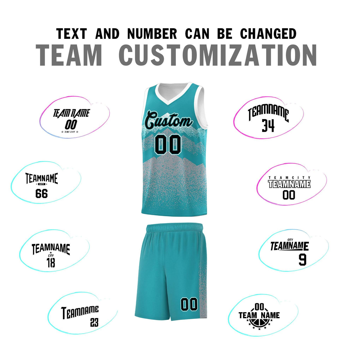 Custom Youth Basketball Jerseys Teal Silver Gradient Mountain Design Uniforms