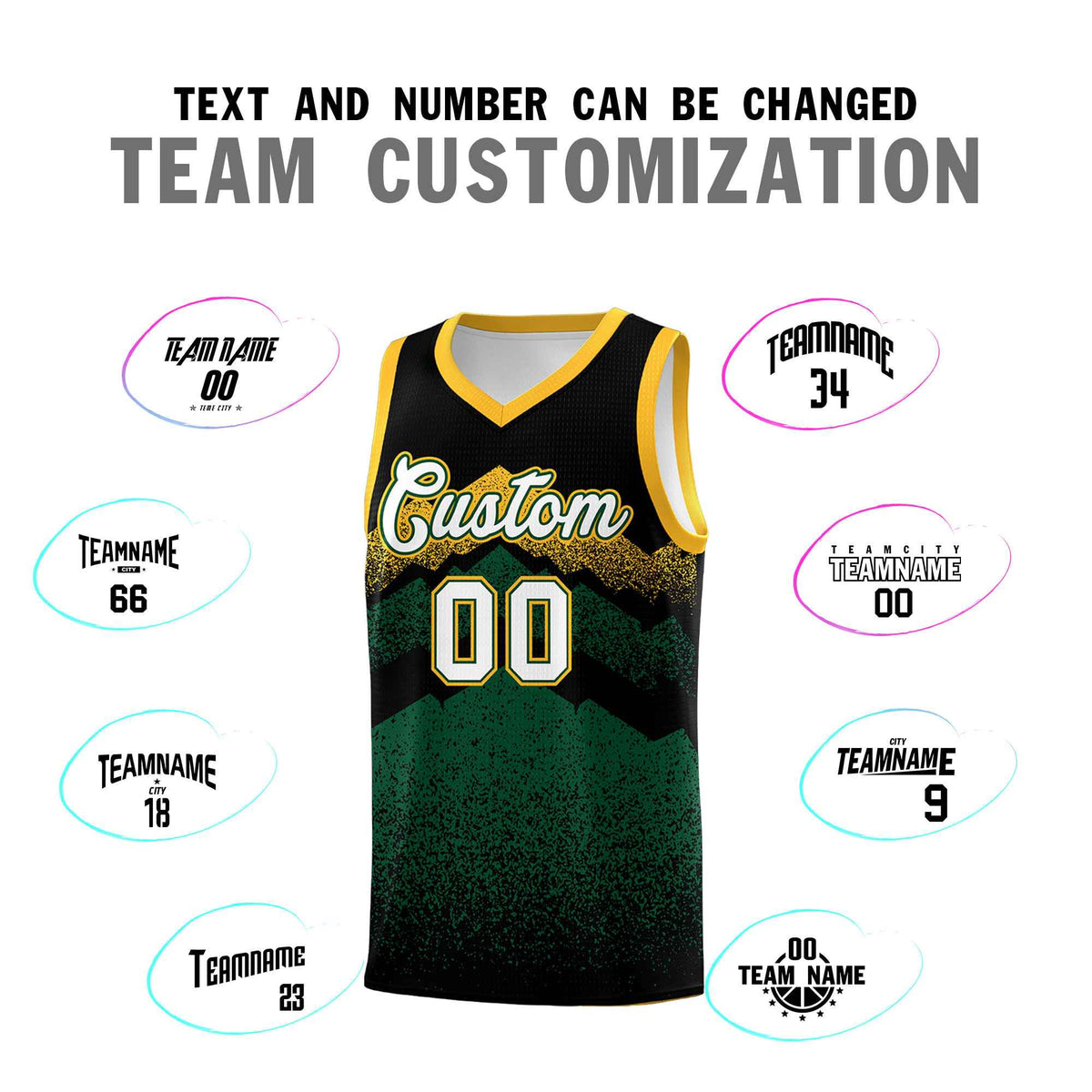 Custom Youth Basketball Jerseys Black Green Gradient Mountain Design Uniforms