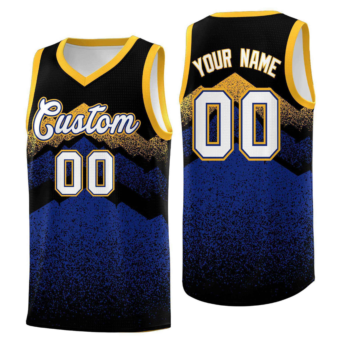 Personalized Youth Basketball Jerseys   Black Royal Gradient Mountain Design Uniforms