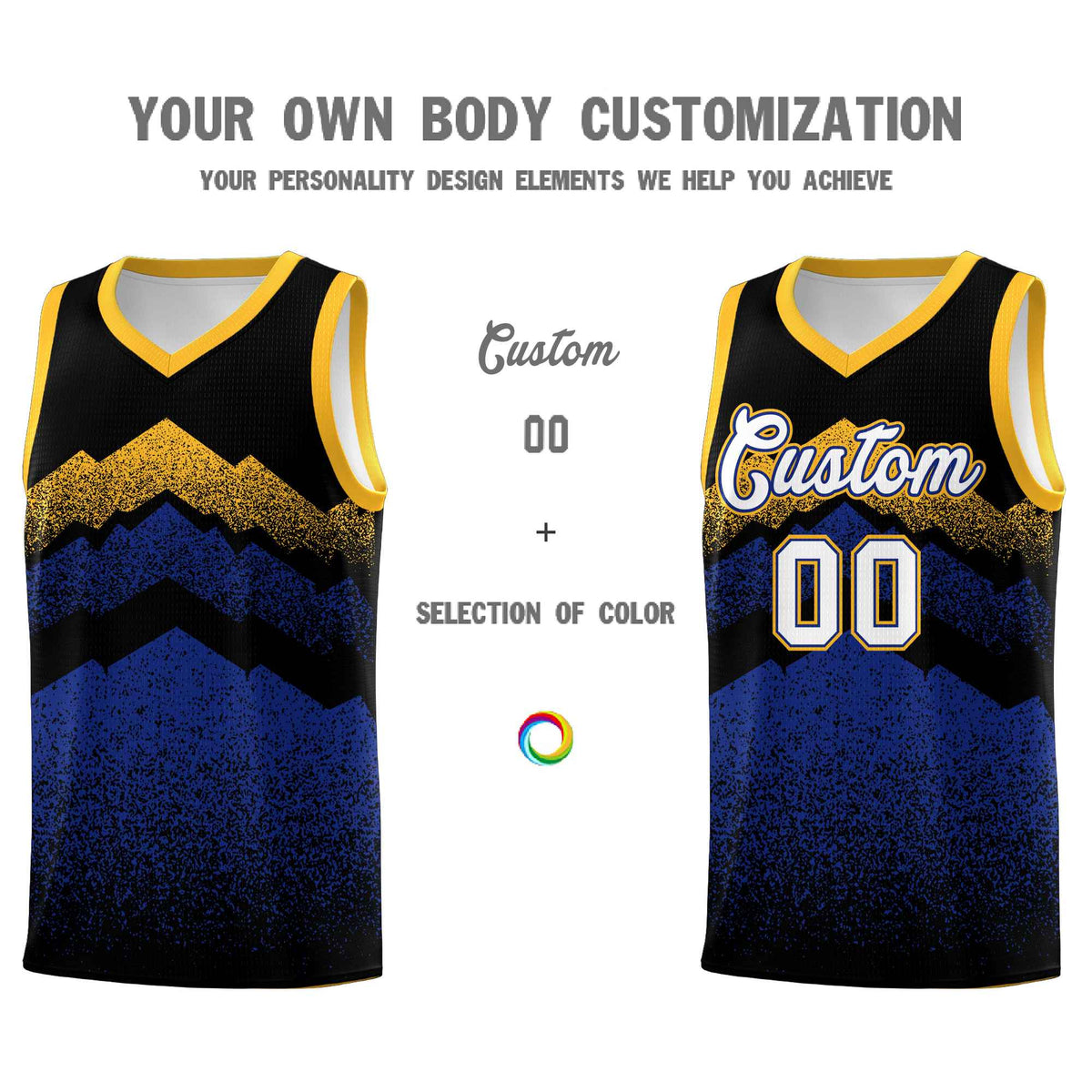 Personalized Youth Basketball Jerseys   Black Royal Gradient Mountain Design Uniforms