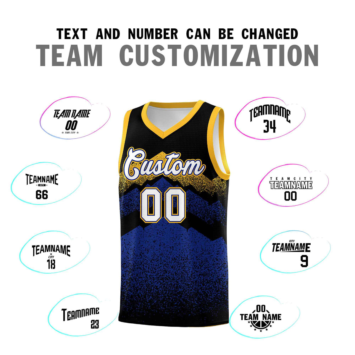 Personalized Youth Basketball Jerseys   Black Royal Gradient Mountain Design Uniforms