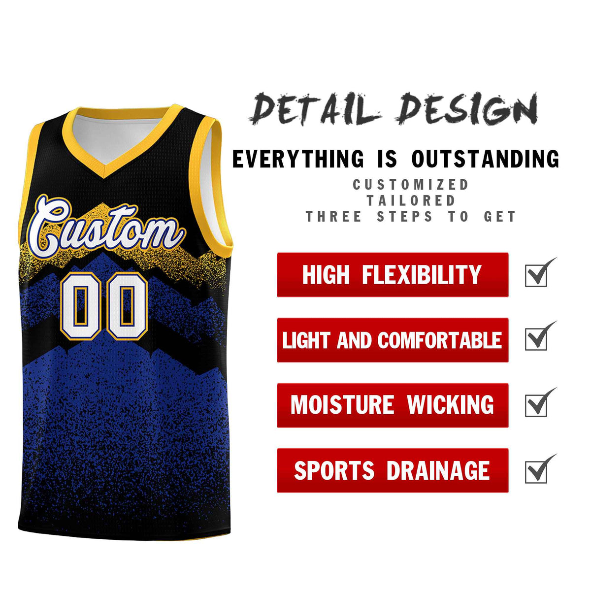 Personalized Youth Basketball Jerseys   Black Royal Gradient Mountain Design Uniforms