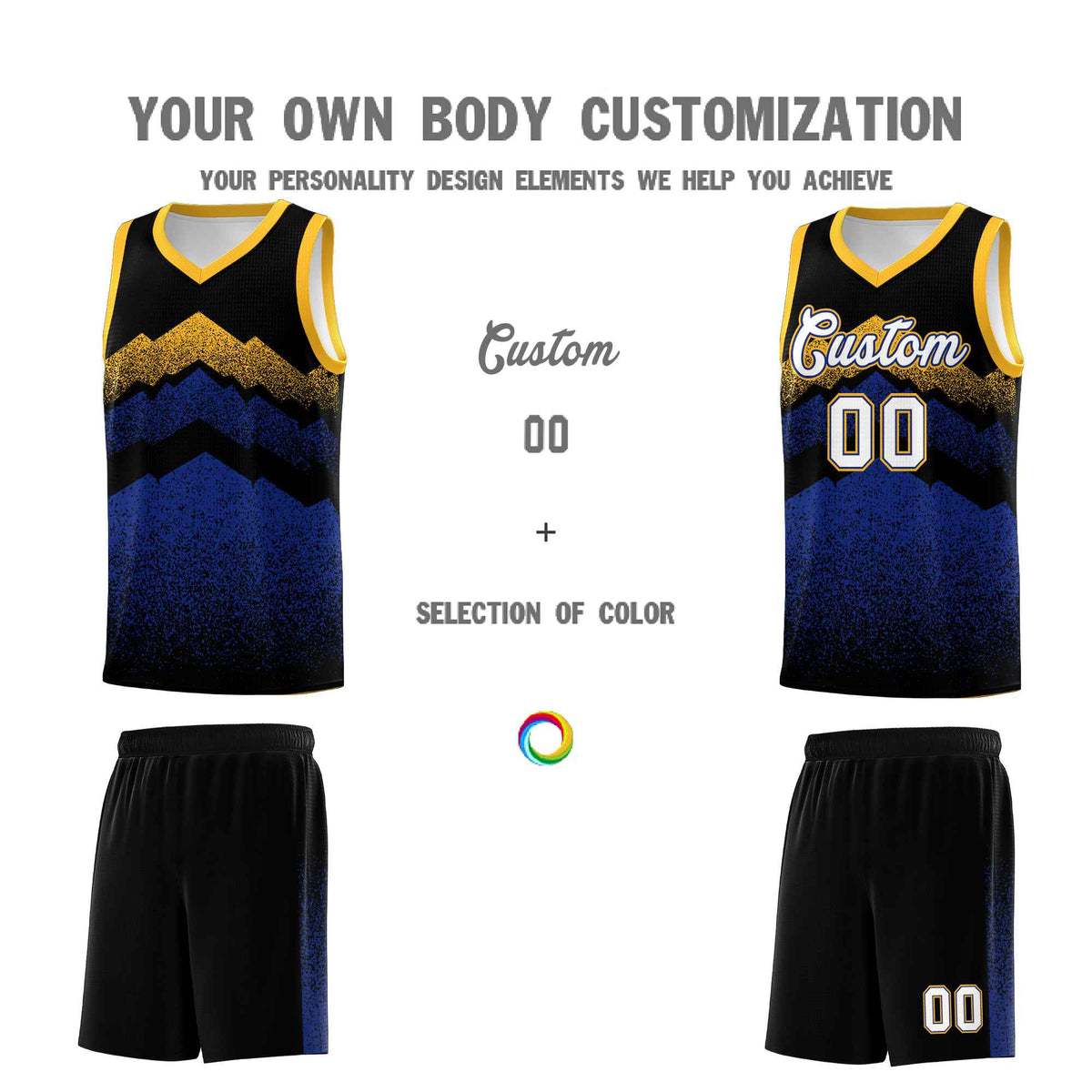 Personalized Youth Basketball Jerseys   Black Royal Gradient Mountain Design Uniforms
