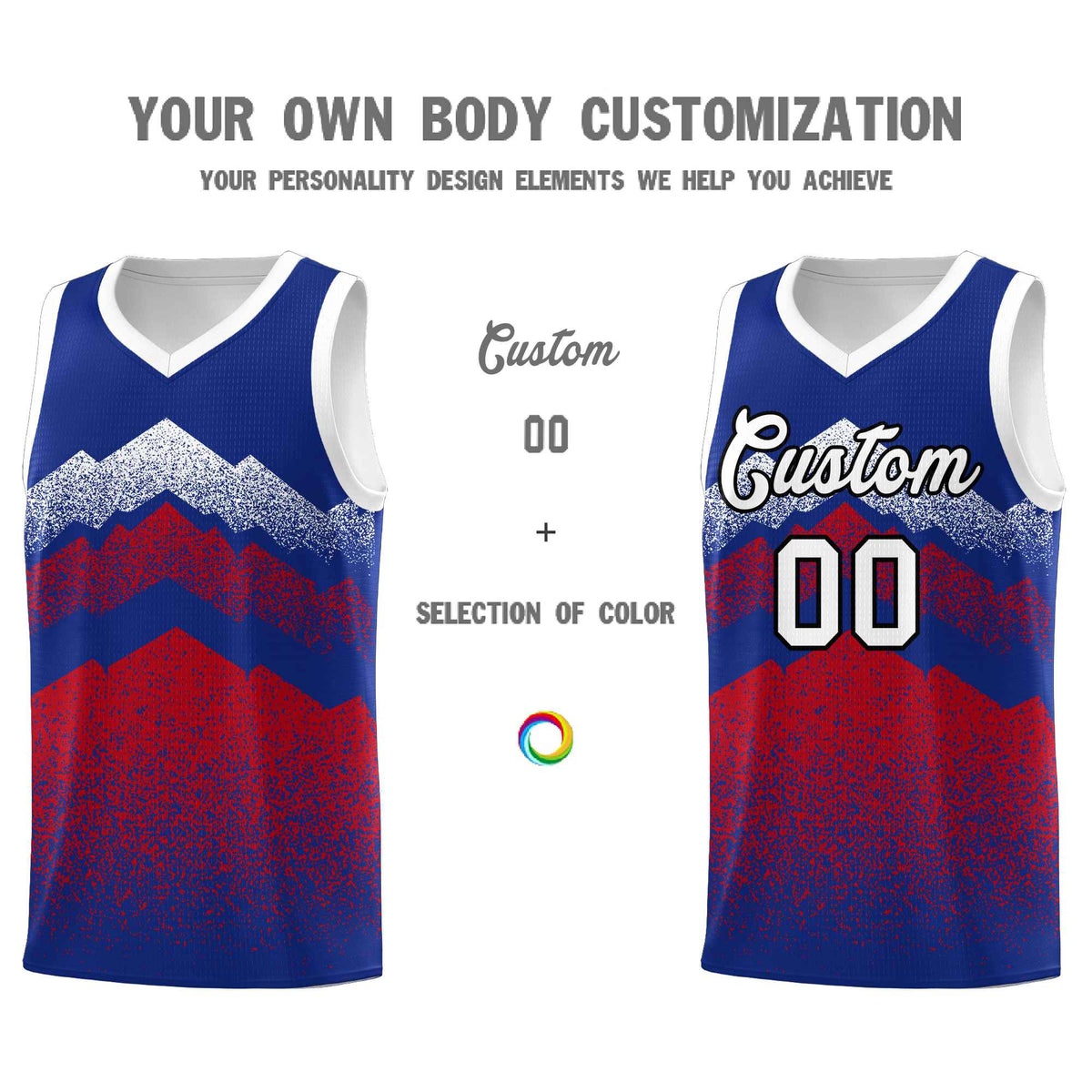 Personalized Youth Basketball Jerseys   Royal Red Gradient Mountain Design Uniforms