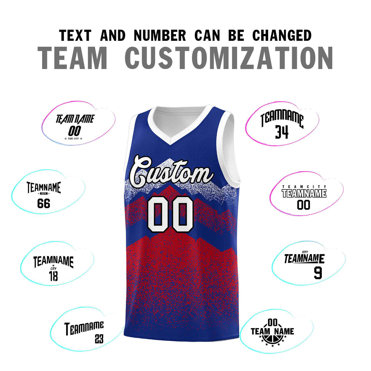 Personalized Youth Basketball Jerseys   Royal Red Gradient Mountain Design Uniforms